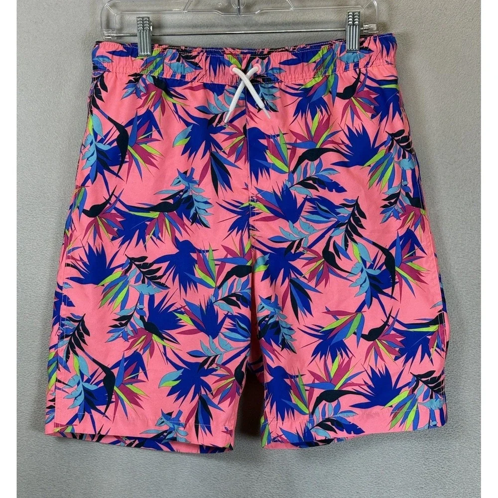 Lands End Boy's Sz 2XL (18-20) Pink Tropical Prints Mesh Lined Swim Trunk Shorts